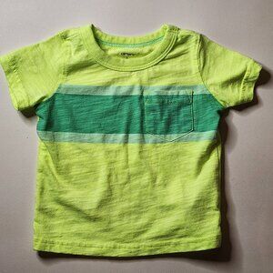 Carter’s Baby Boys Neon Green Striped T-Shirt – Size 6 Months – Pocket Tee